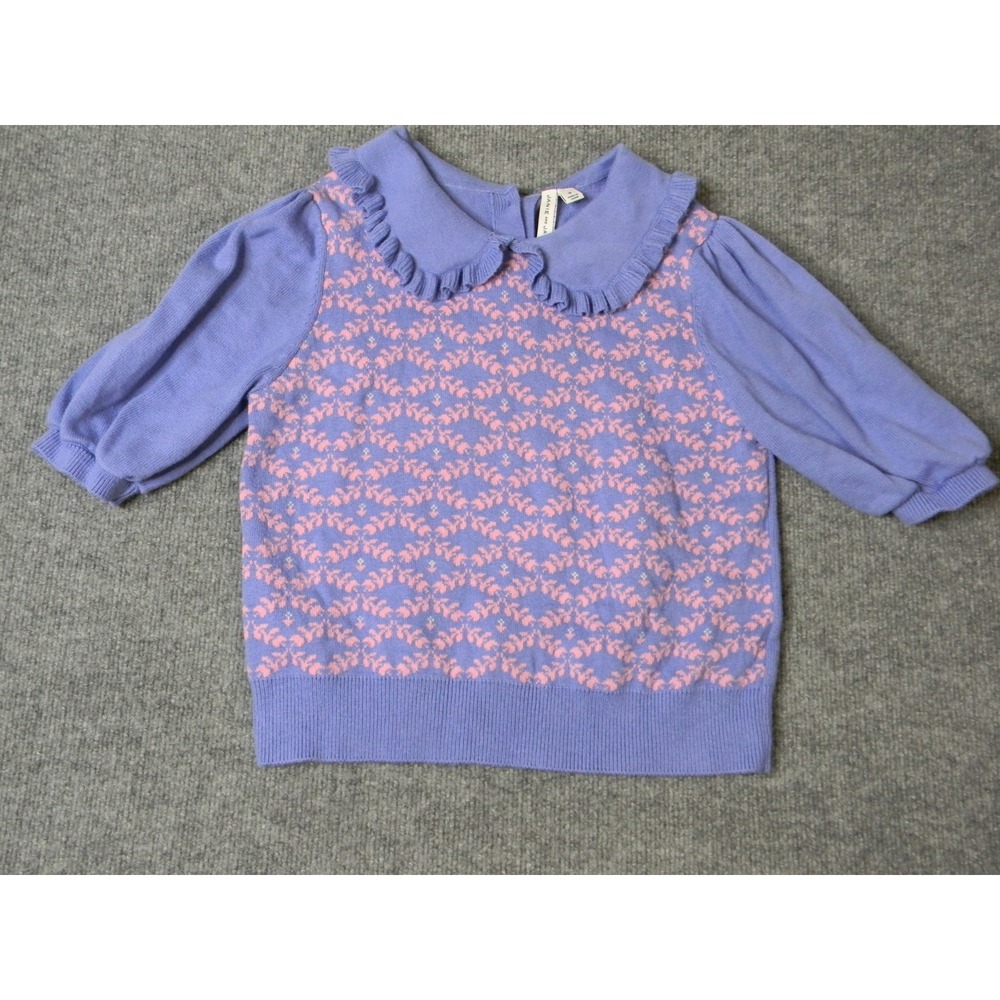 Janie and Jack Girls Size 18 Sharin Floral Fair Isle Knit Sweater Puff Sleeve